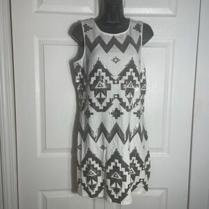 Express Aztec Deco Print Sequin Dress Women L White Sleeveless‎ Sheath Tribal